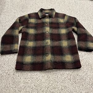 Vintage Eddie Bauer Plaid Fleece Shirt Jacket Sz M Petite 90s Outdoor Cabincore
